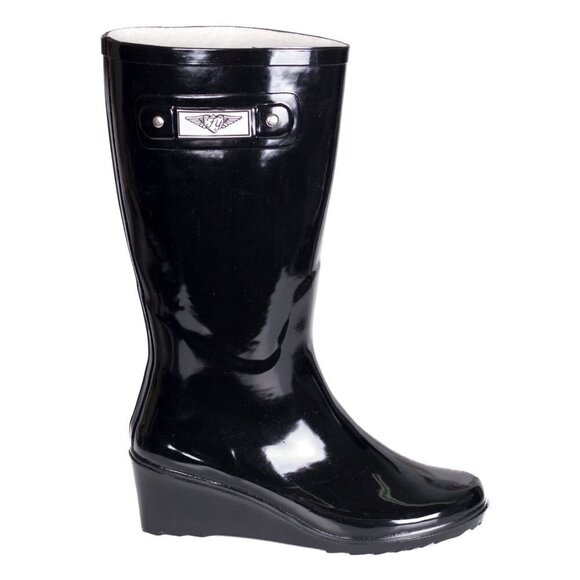 Women's Rubber Rain Boots, Wedge Wellies, Black - Picture 6 of 6